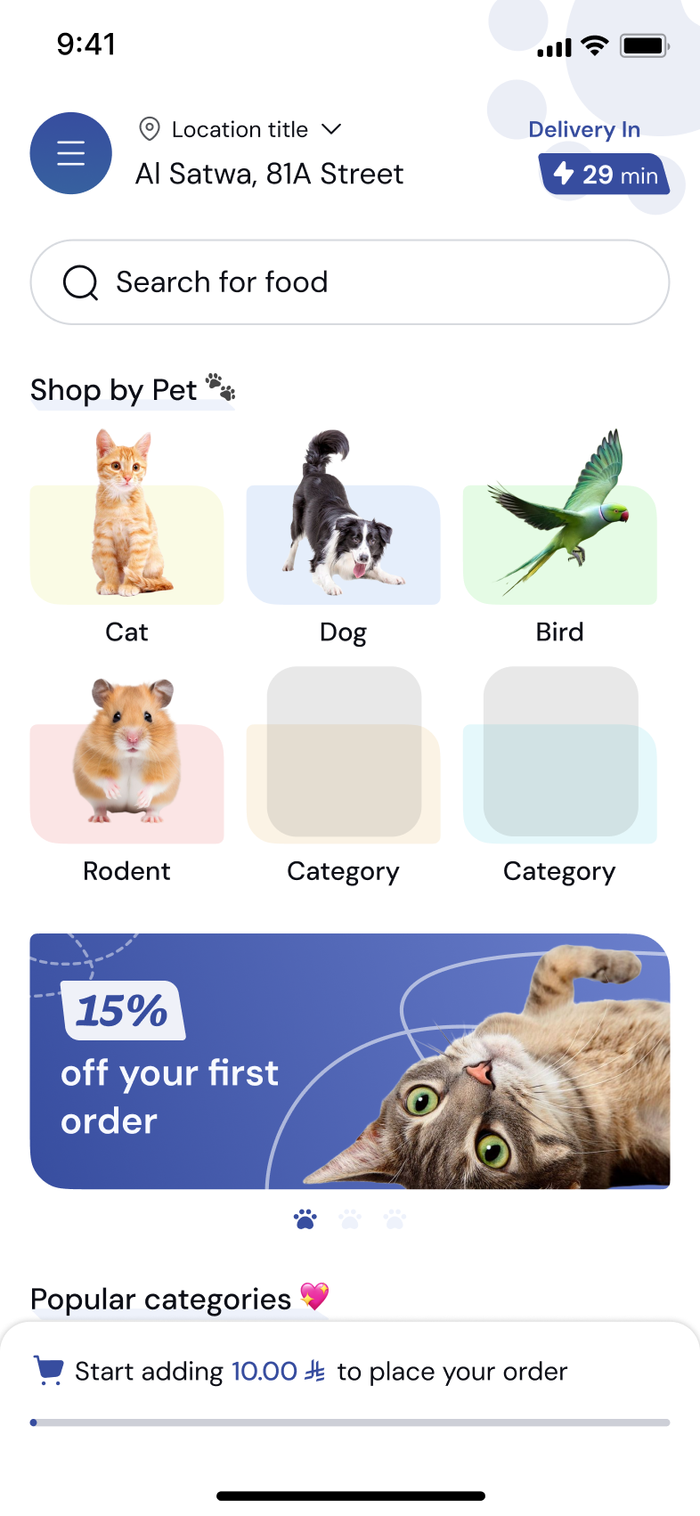 Two phones showing the Pet Market app