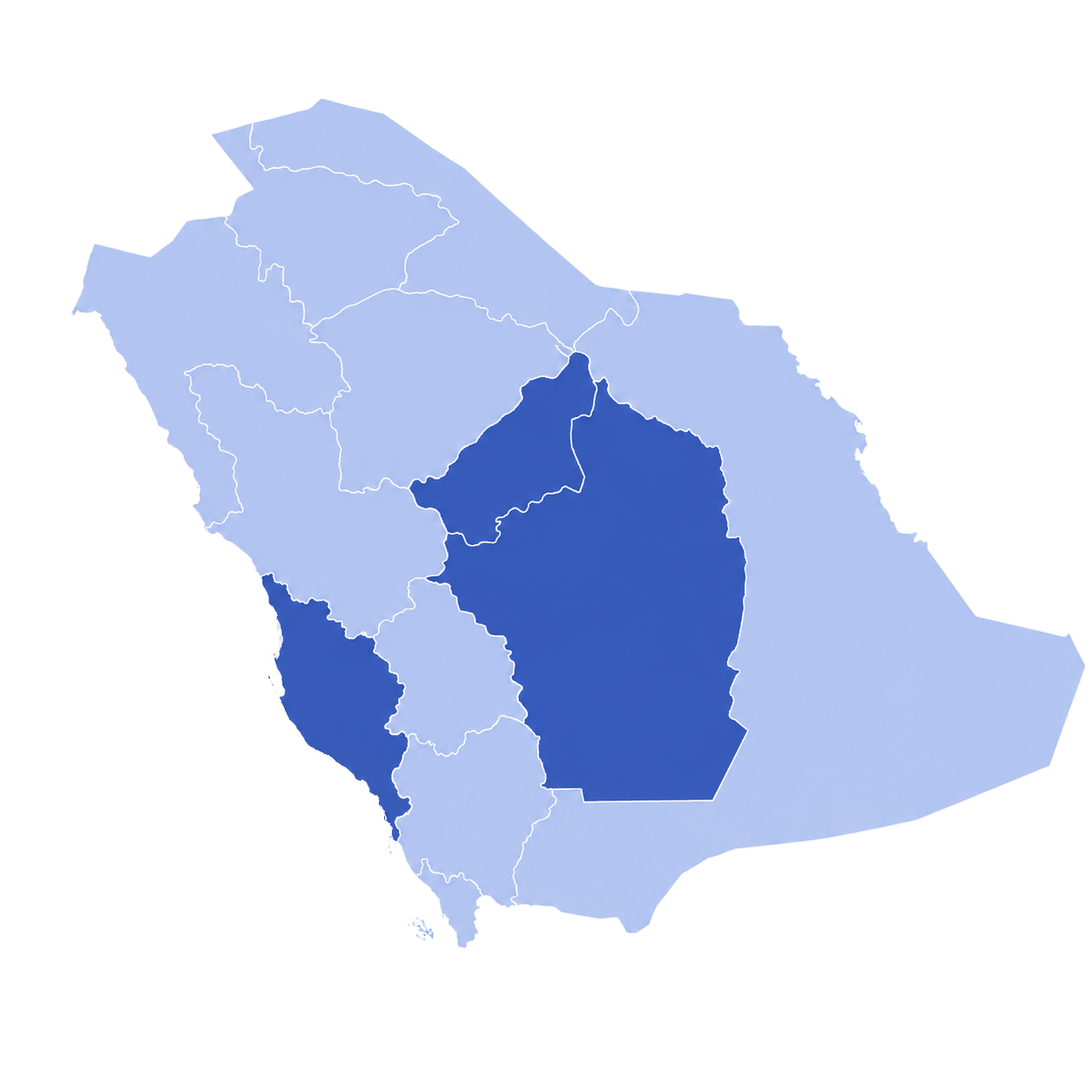 Map of Saudi Arabia highlighting the Riyadh and Makkah regions